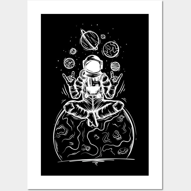 Yoga Astronaut - White Wall Art by P7 illustrations 